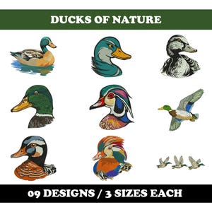 Ducks of Nature (9 Designs) - Machine Embroidery Bundle, Duck hunting embroidery, Realistic duck design