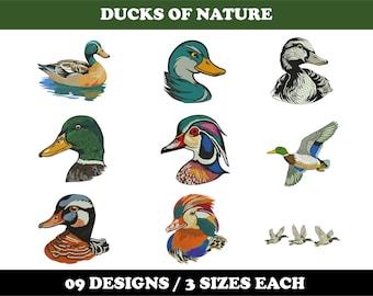 Ducks of Nature (9 Designs) - Machine Embroidery Bundle, Duck hunting embroidery, Realistic duck design