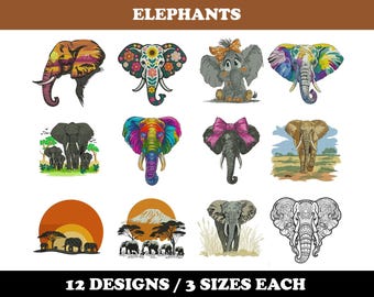 Majestic Elephants (12 Designs) - Machine Embroidery Bundle