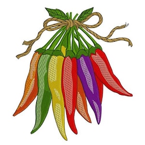 Chili Cluster - Wzór haftu maszynowego - 3 rozmiary, Wzór z ostrą papryką