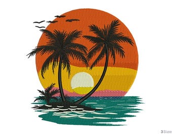 Ocean Palms - Machine Embroidery Design - 3 Sizes, Beach pattern, Summer design