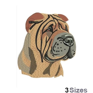 May include: Embroidered design of a Shar-Pei dog with brown and black fur. The dog's face is shown in detail, with wrinkles and a black nose.