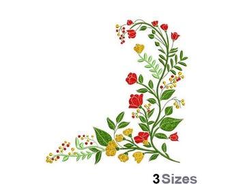 Floral Corner - Machine Embroidery Design - 3 Sizes