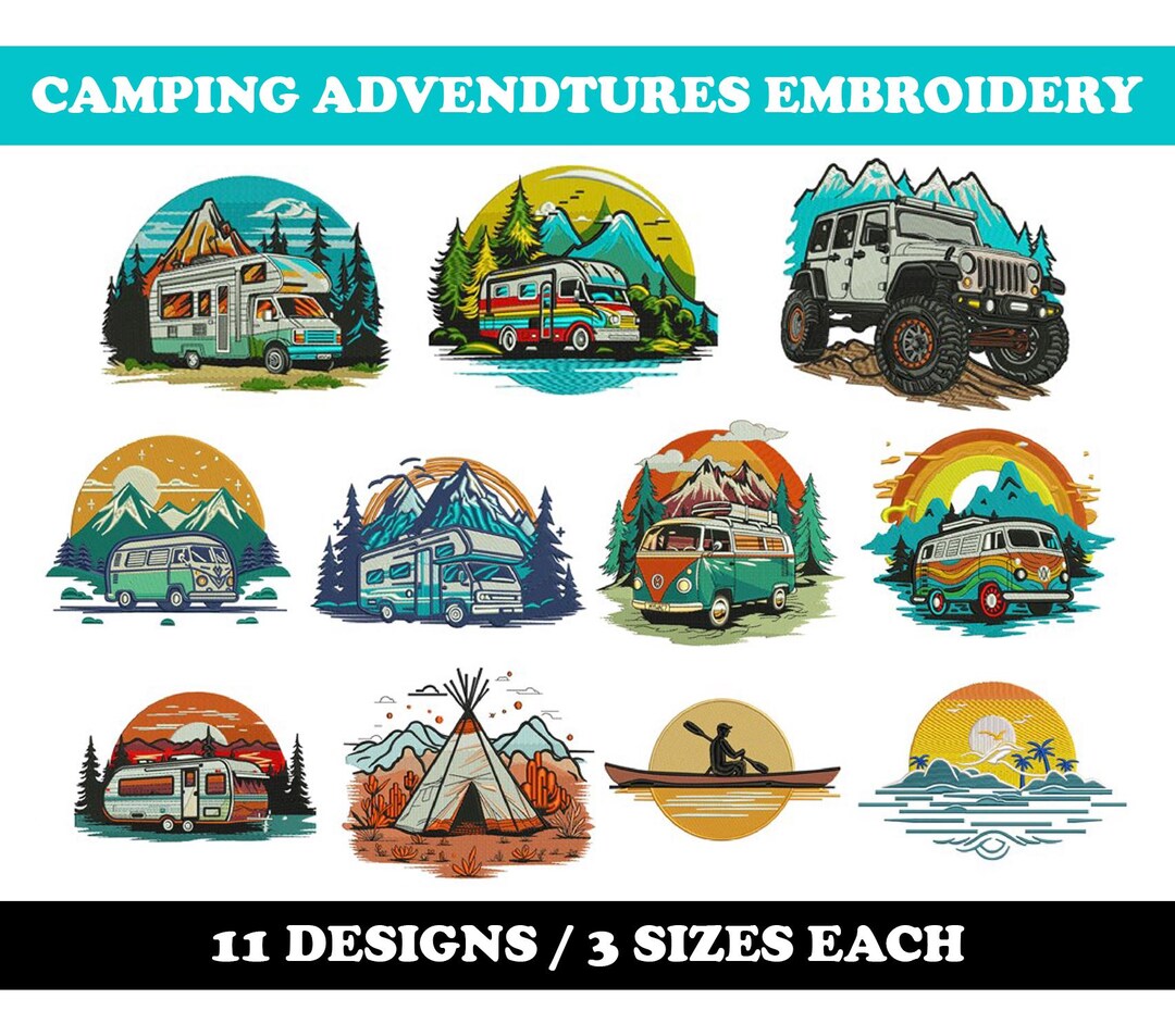 Camping Adventures (11 Designs) - Machine Embroidery Bundle, RV Park ...