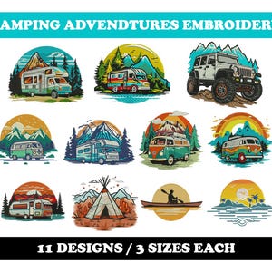 Camping Adventures (11 Designs) - Machine Embroidery Bundle, RV Park, Camper, Road trip patterns