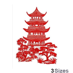 Majestic Pagoda   - Machine Embroidery Design - 3 Sizes, Japanese embroidery Pattern