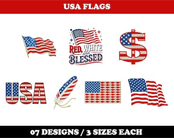 USA Flags (7 Designs) - Machine Embroidery Bundle