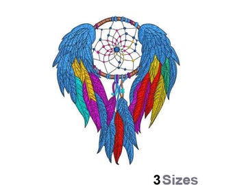 May include: A colorful dreamcatcher design with blue, yellow, purple, and red feathers. The dreamcatcher has a brown circular frame with a web of threads and beads. The image includes the text "3 Sizes" at the bottom.