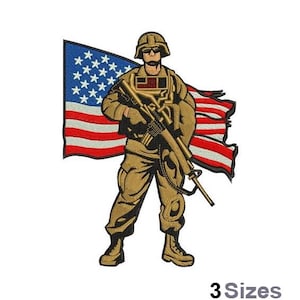 USA Soldier & Flag - Machine Embroidery Design - 3 Sizes