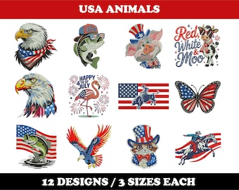 USA Animals (12 Designs) - Machine Embroidery Bundle