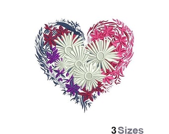 Flower Heart - Machine Embroidery Design - 3 Sizes