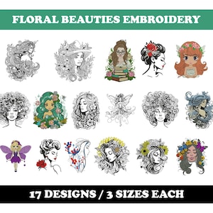 Floral Ladies (17 Designs) - Machine Embroidery Bundle, Women in flowers, Floral females
