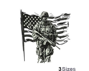Soldier & Flag - Machine Embroidery Design - 3 Sizes