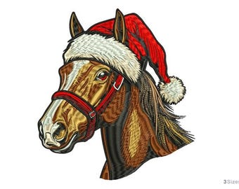 Christmas Horse - Machine Embroidery Design - 3 Sizes, Festive Farm Horse