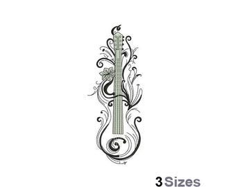 Artistic Guitar Outline - Machine Embroidery Design - 3 Sizes