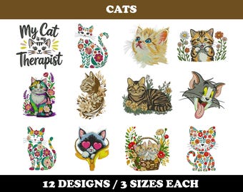 Cats (12 Designs) - Machine Embroidery Bundle
