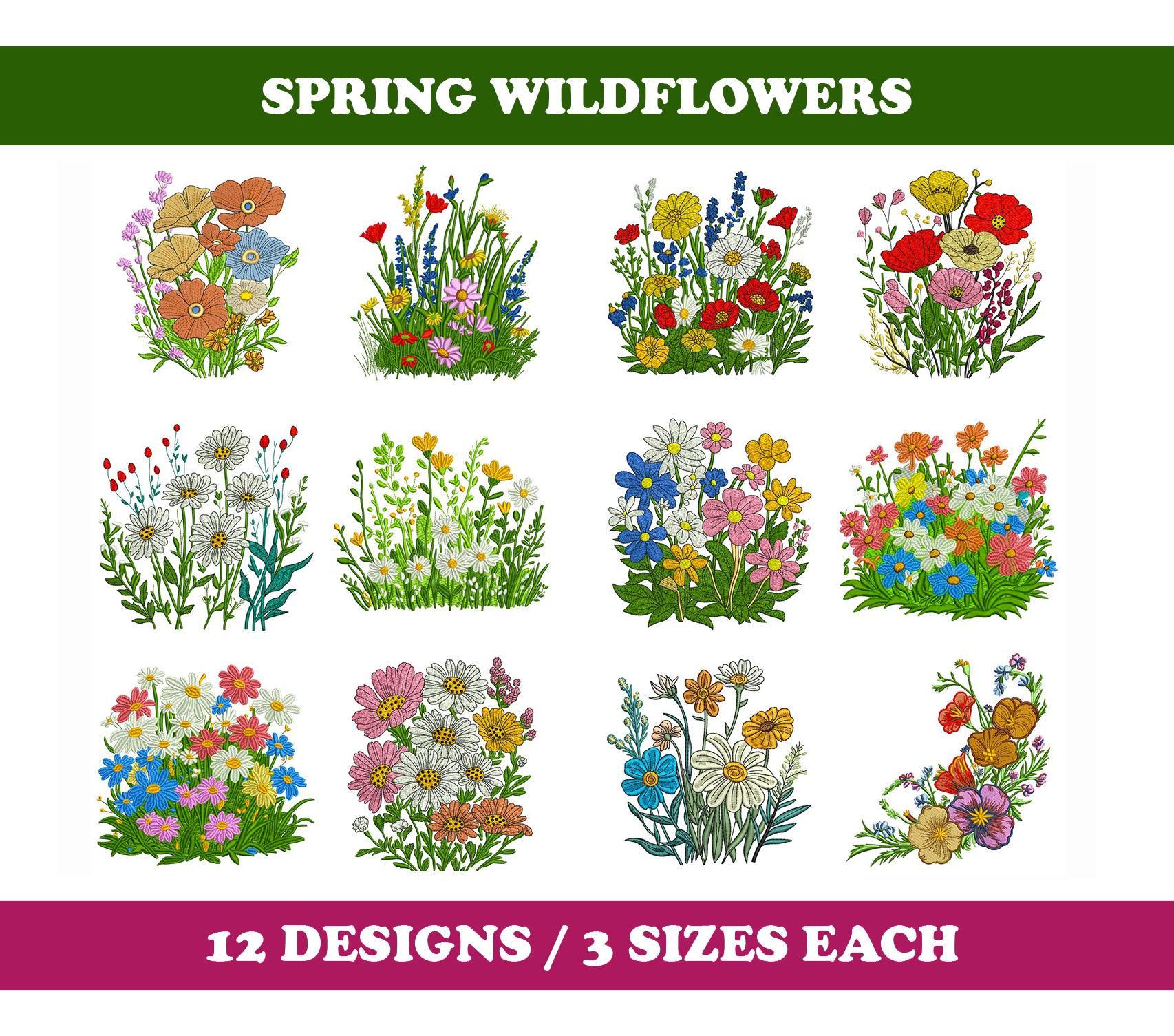 Spring Wildflowers (12 Designs) - Machine Embroidery Bundle - Etsy