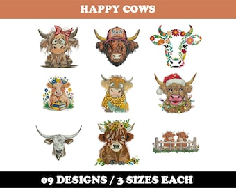 Happy Cows (9 Designs) - Machine Embroidery Bundle