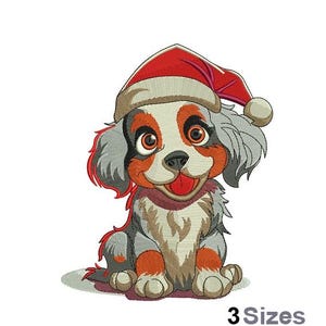 Cute Christmas Dog - Machine Embroidery Design - 3 Sizes