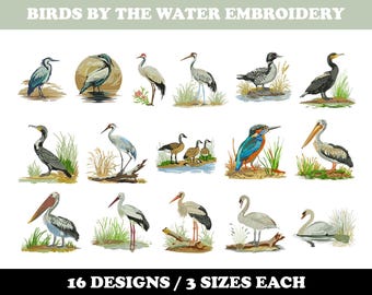 Birds By the Water (16 Designs) - Machine Embroidery Bundle, Lake, Beach, Ocean birds Designs