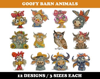 Goofy Barn Animals (12 Designs) - Machine Embroidery Bundle