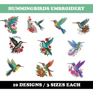 Hummingbirds (10 Designs) - Machine Embroidery Bundle, Tropical Bird Patterns