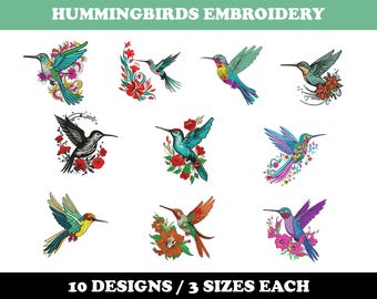Hummingbirds (10 Designs) - Machine Embroidery Bundle, Tropical Bird Patterns