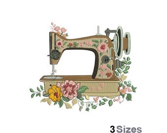 花柄ミシン - 機械刺繍デザイン - 3 サイズ、裁縫はさみ刺繍パターン
