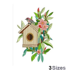Floral Birdhouse   - Machine Embroidery Design - 3 Sizes