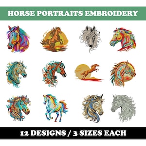 Horse Portraits (12 Designs) - Machine Embroidery Bundle, Cowboy, Rodeo, Equine, Bronco Designs