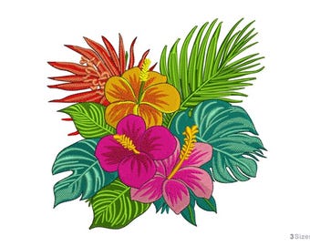 ハイビスカスの花 - 機械刺繍デザイン、ハワイ、春、トロピカル刺繍
