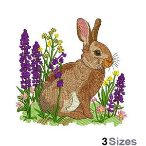 Flower Bunny - Machine Embroidery Design - 3 Sizes, Flower Easter Rabbit Pattern