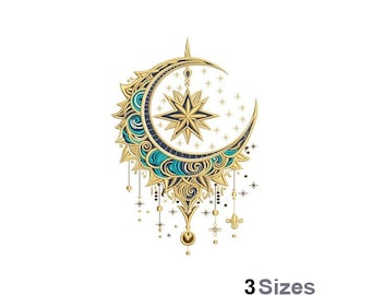 三日月と星の刺繍デザイン、星と三日月の刺繍デザイン、イスラム教の