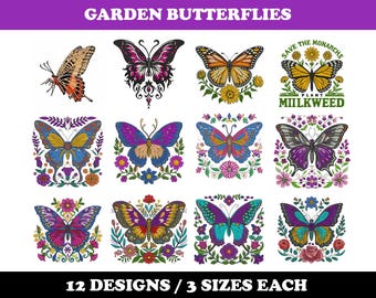Garden Butterflies (12 Designs) - Machine Embroidery Bundle