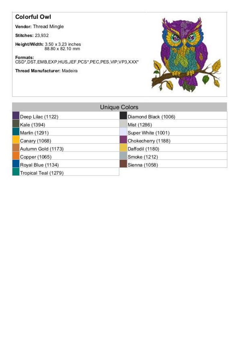 Colorful Owl - Machine Embroidery Design - 3 Sizes - Etsy