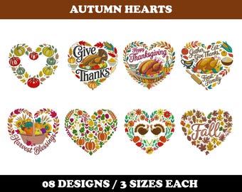 Autumn & Thanksgiving Hearts (8 Designs) - Machine Embroidery Bundle