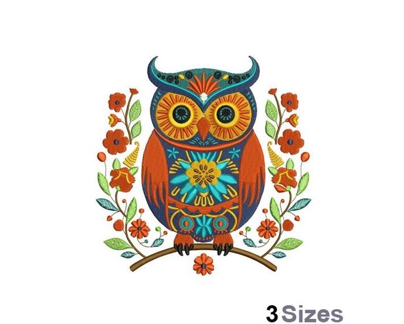 Folk Art Owl - Machine Embroidery Design - 3 Sizes - Etsy