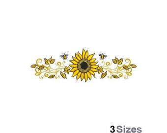 Sonnenblume-Bienen - Maschinenstickerei, Bordürendesign, florale Stickerei