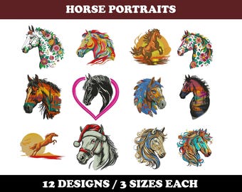 Horse Portraits (12 Designs) - Machine Embroidery Bundle