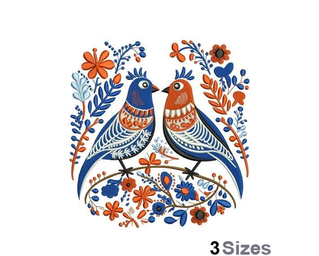 Folk Art Birds - Machine Embroidery Design - 3 Sizes - Etsy