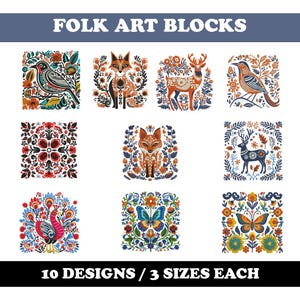 Folk Art Quilt Blocks (10 Designs) - Machine Embroidery Bundle, Rustic quilt designs
