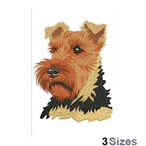 May include: Embroidered design of a brown and black wirehaired terrier dog with a close-up of its face.