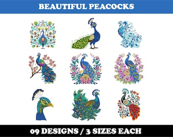 Beautiful Peacocks (9 Designs) - Machine Embroidery Bundle