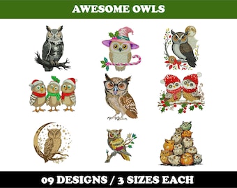 Awesome Owls (9 Designs) - Machine Embroidery Bundle