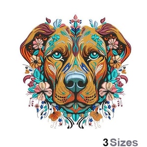 Floral Dog - Machine Embroidery Design - 3 Sizes