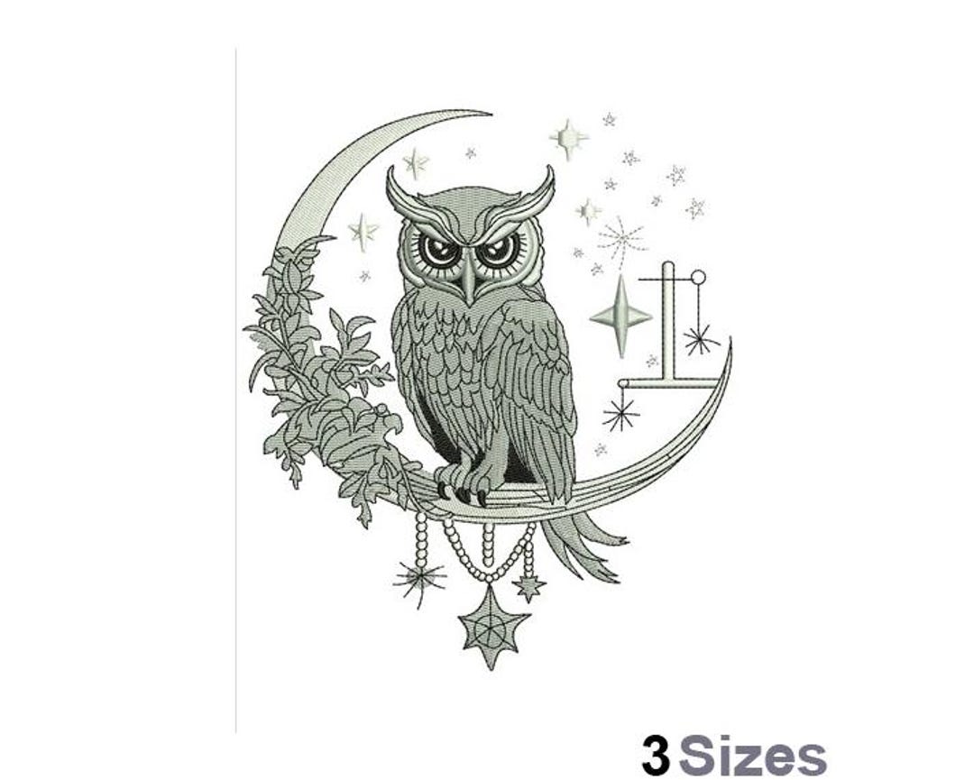 Moon Owl - Machine Embroidery Design - 3 Sizes - Etsy
