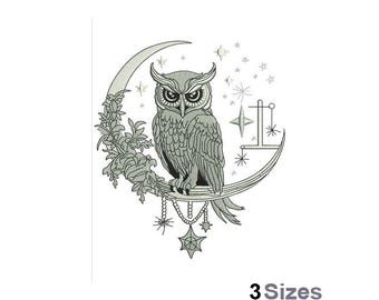 Moon Owl - Machine Embroidery Design - 3 Sizes