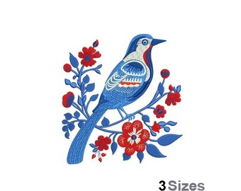 フォークアートの鳥 - 機械刺繍デザイン - 3 サイズ、ラブバードの刺繍