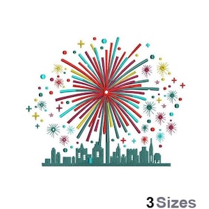 City Fireworks - Machine Embroidery Design - 3 Sizes