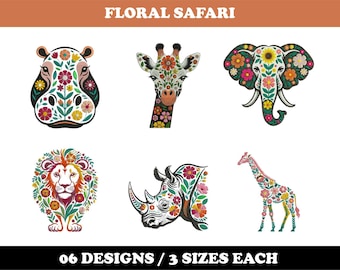 Floral Safari Animals (6 Designs) - Machine Embroidery Bundle